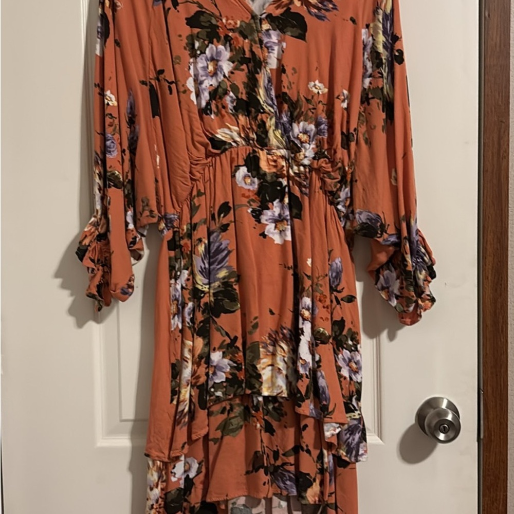 White Birch Brown and Orange Ruffled Tiered Sundress